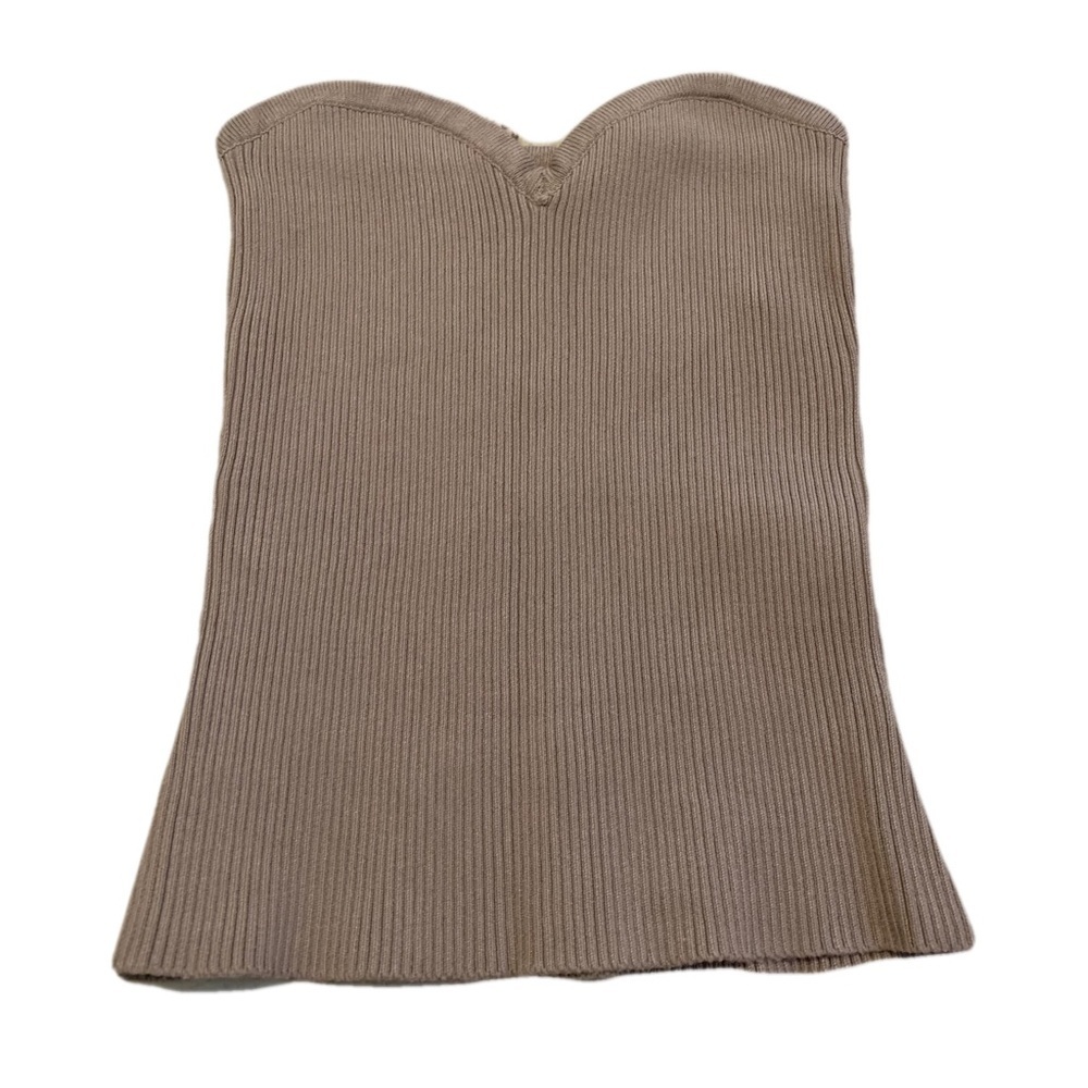 💛 Revamped Sweater Knits Tan Ribbed Strapless Top, Size S/P